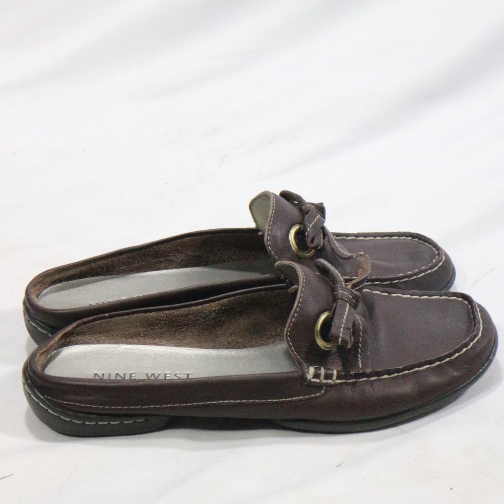 NINE WEST Brown Leather Loafer Style Mules - Picture 5 of 7